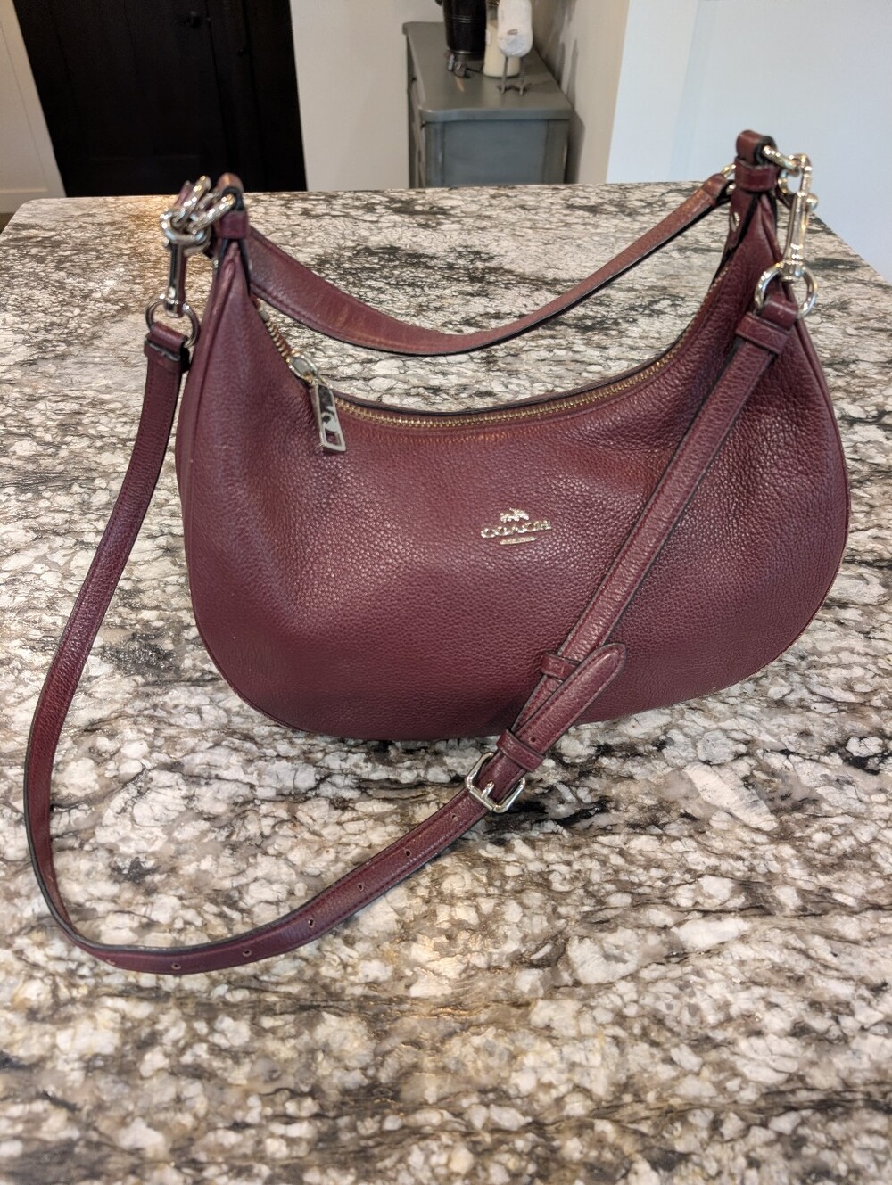 Coach Burgundy Leather Crossbody with Silver Hardware